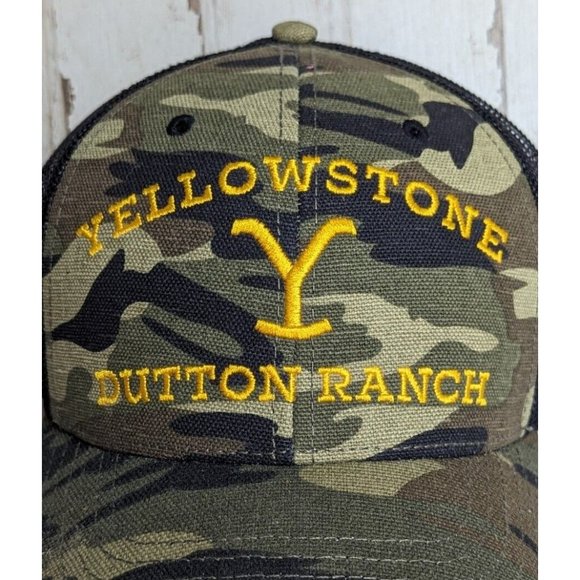 Yellowstone Tv Show Logo Dutton Ranch Trucker Camo Hat Adjustable - Picture 2 of 7
